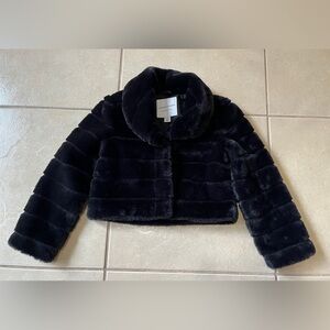 Janie and Jack Girl’s Sz 5to6 Black Faux Fur Cropped Coat Jacket